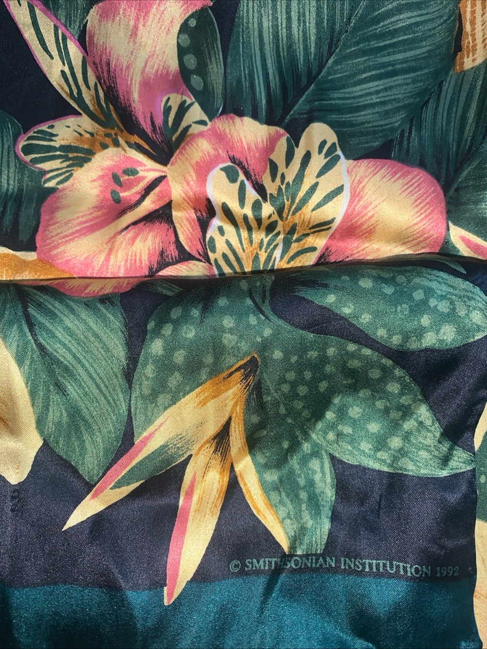 Smithsonian Tropical Floral Silk Scarf - Pink & Green Smithsonian 11x58